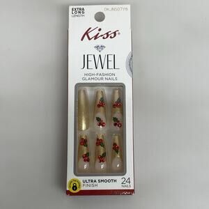 KISS Jewel Nails Extra Long 24 Ct Gold Holly Berry Christmas New DKJNS07Y8